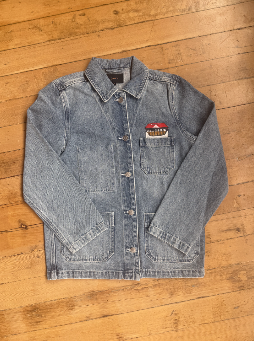 SIZE MEDIUM II - Hand-Painted Cigarette Box Denim Chore Jacket - 100% Organic Cotton