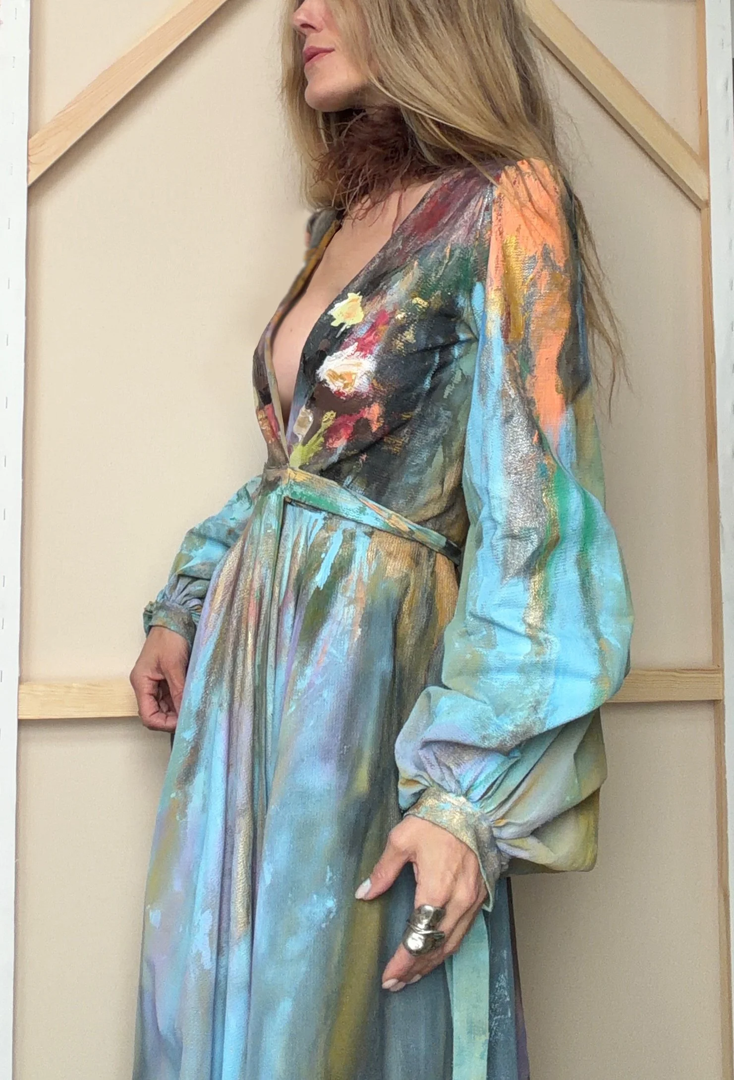 hand-painted abstract florals dress