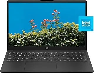 Laptop with an open screen showing plants and flowers, with an Intel Inside sticker in the top right corner.