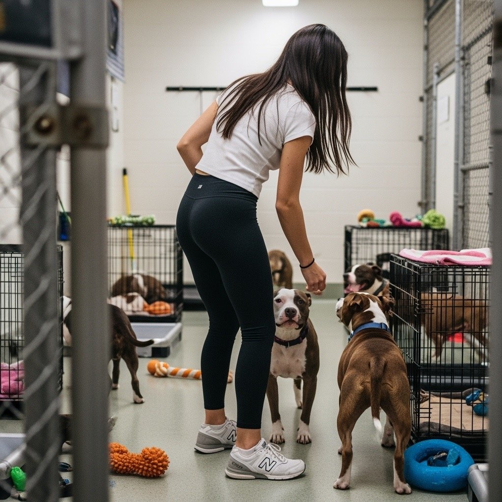 KATHERINE ROSECRANS \ KATE ROSECRANS BRUNETTE WOMAN WITH LONG BROWN HAIR IN CHICAGO ILLINOIS WORKING AT A DOG SHELTER