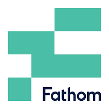 Fathom logo with stylized teal shapes and the word 'Fathom' below