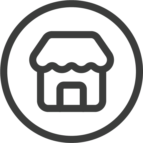 Icon of a storefront with an awning inside a circle