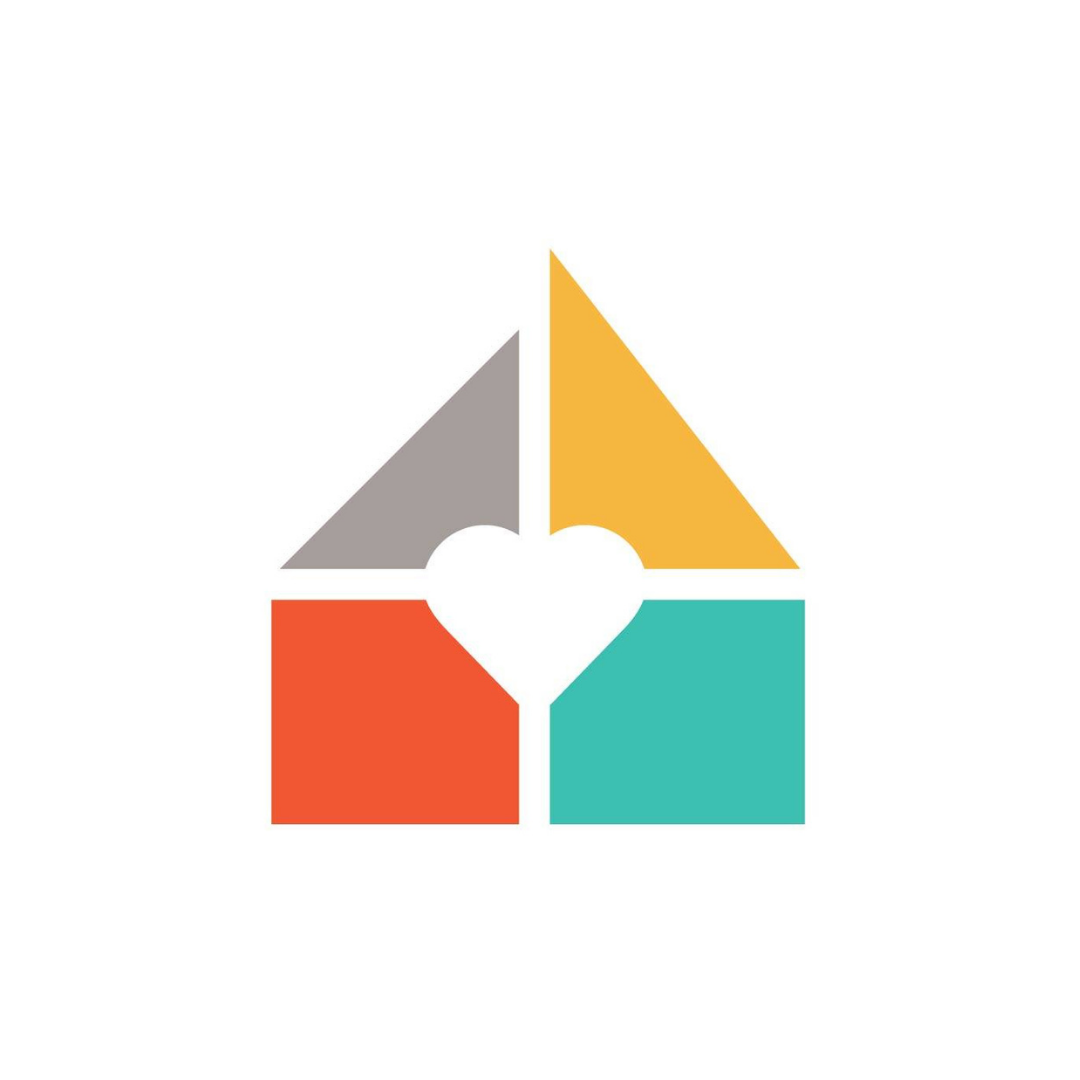 A logo with four colored shapes (gray, yellow, red, teal) arranged around a heart shape at the center.
