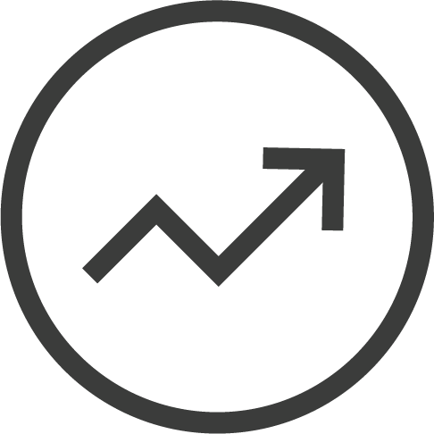 Graph with an upward trending arrow inside a circle, representing growth or increase.