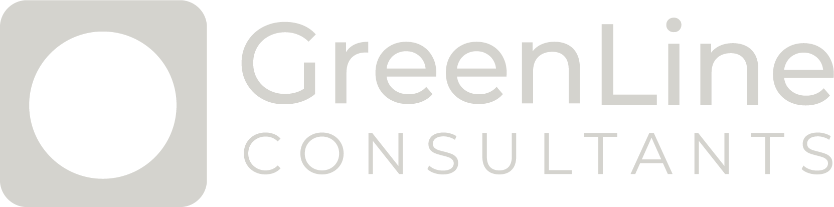 Logo of GreenLine Consultants with a gray and white color scheme and a circle containing the initials "glc".