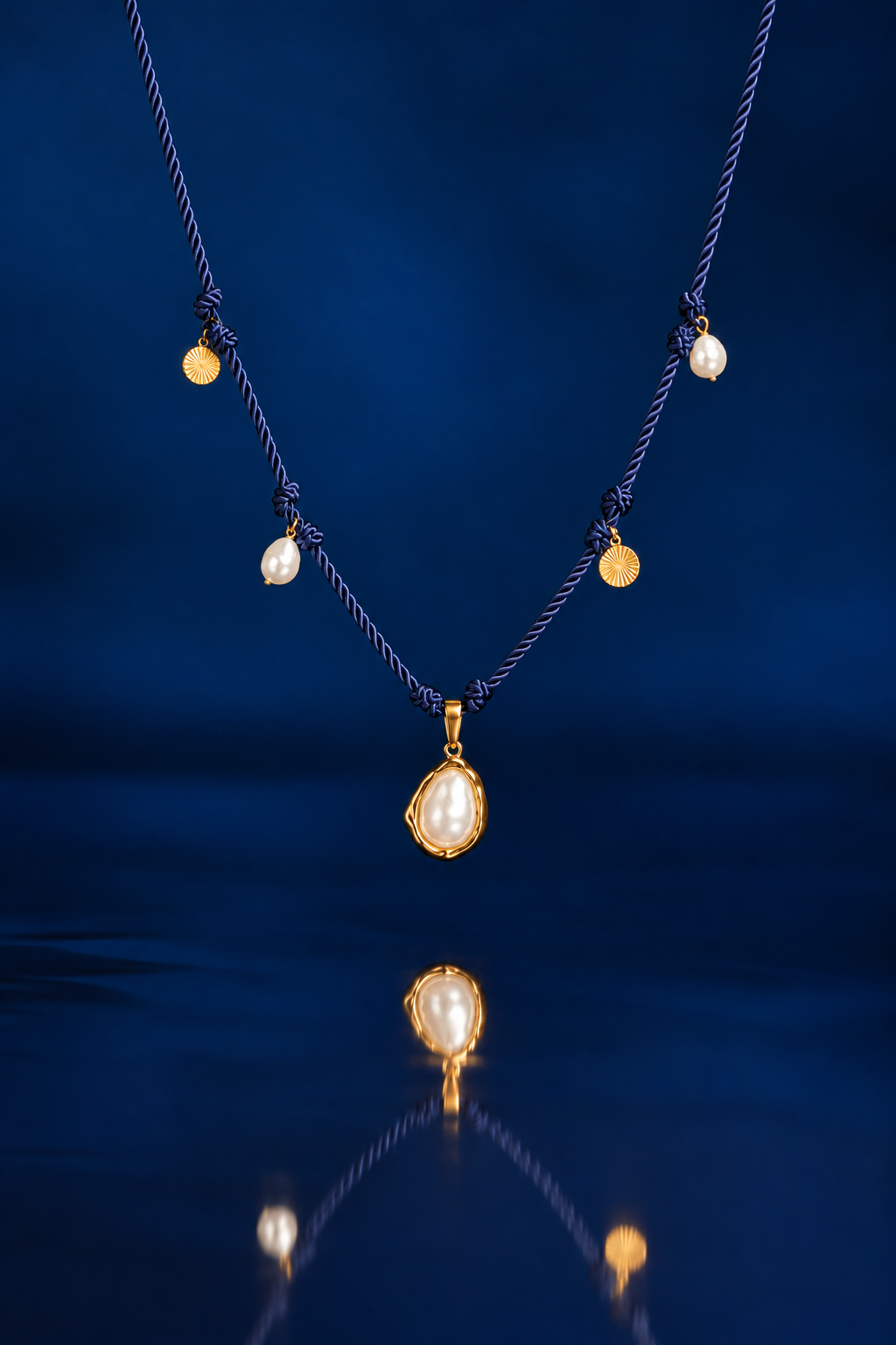 Collier marin bleu et perles dorées.png
