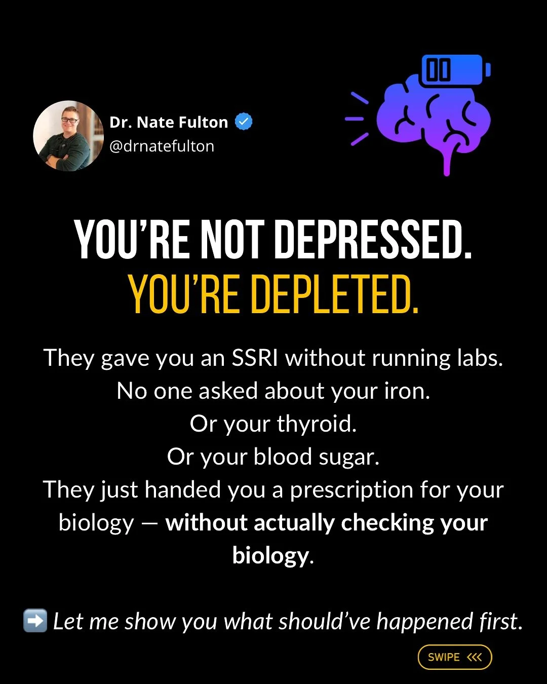They handed you an SSRI without asking about your ferritin, your thyroid, your B12, or your sleep.

They medicated your symptoms without ever checking your system.

But here&rsquo;s the truth 👉
You&rsquo;re not broken.
You&rsquo;re not lazy.
You&rsq