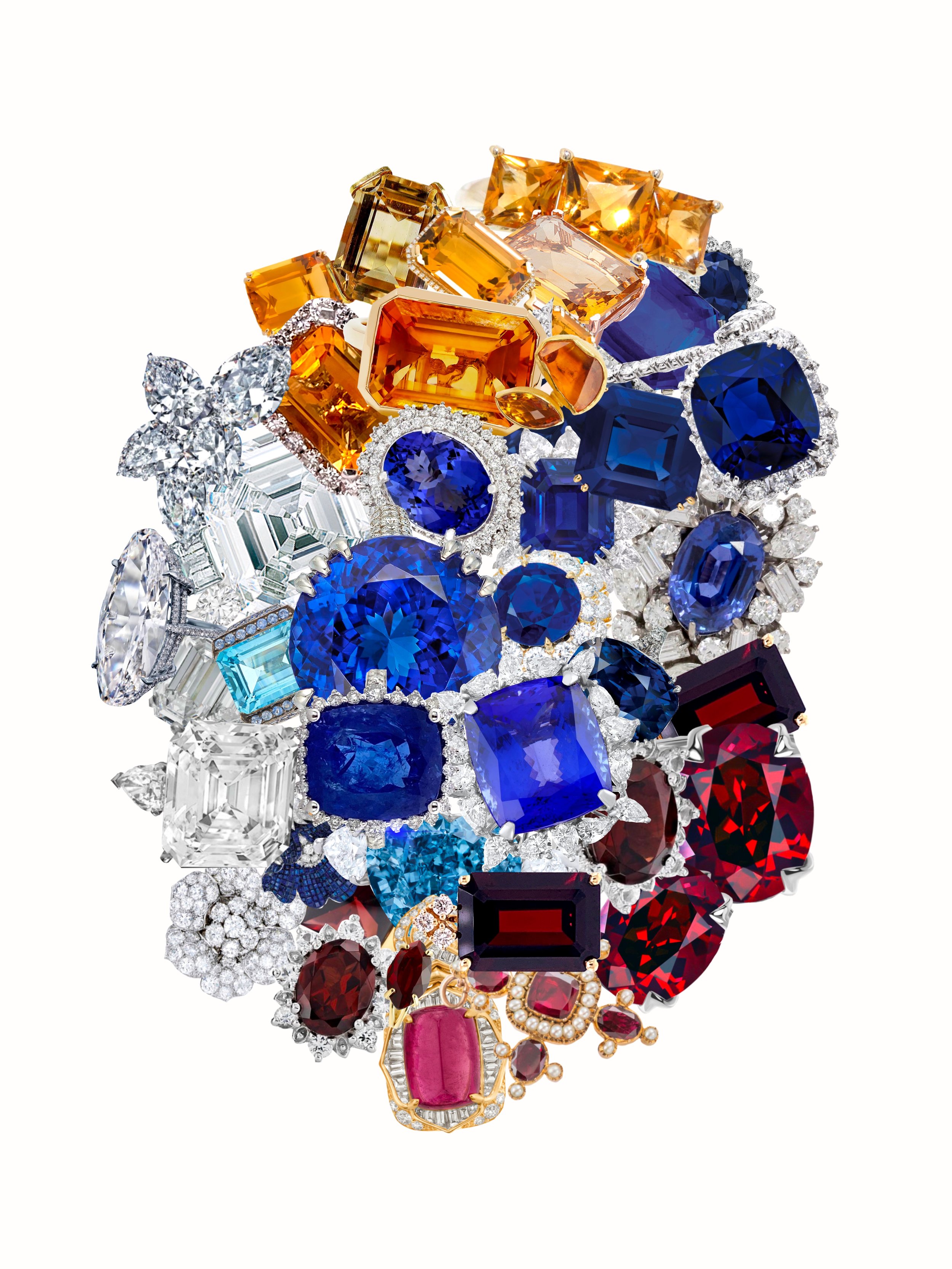 Custom large scale birthstone art piece by Jessica Taylor of Hold That Punch. Assorted gemstones and birthstones in various colors and cuts