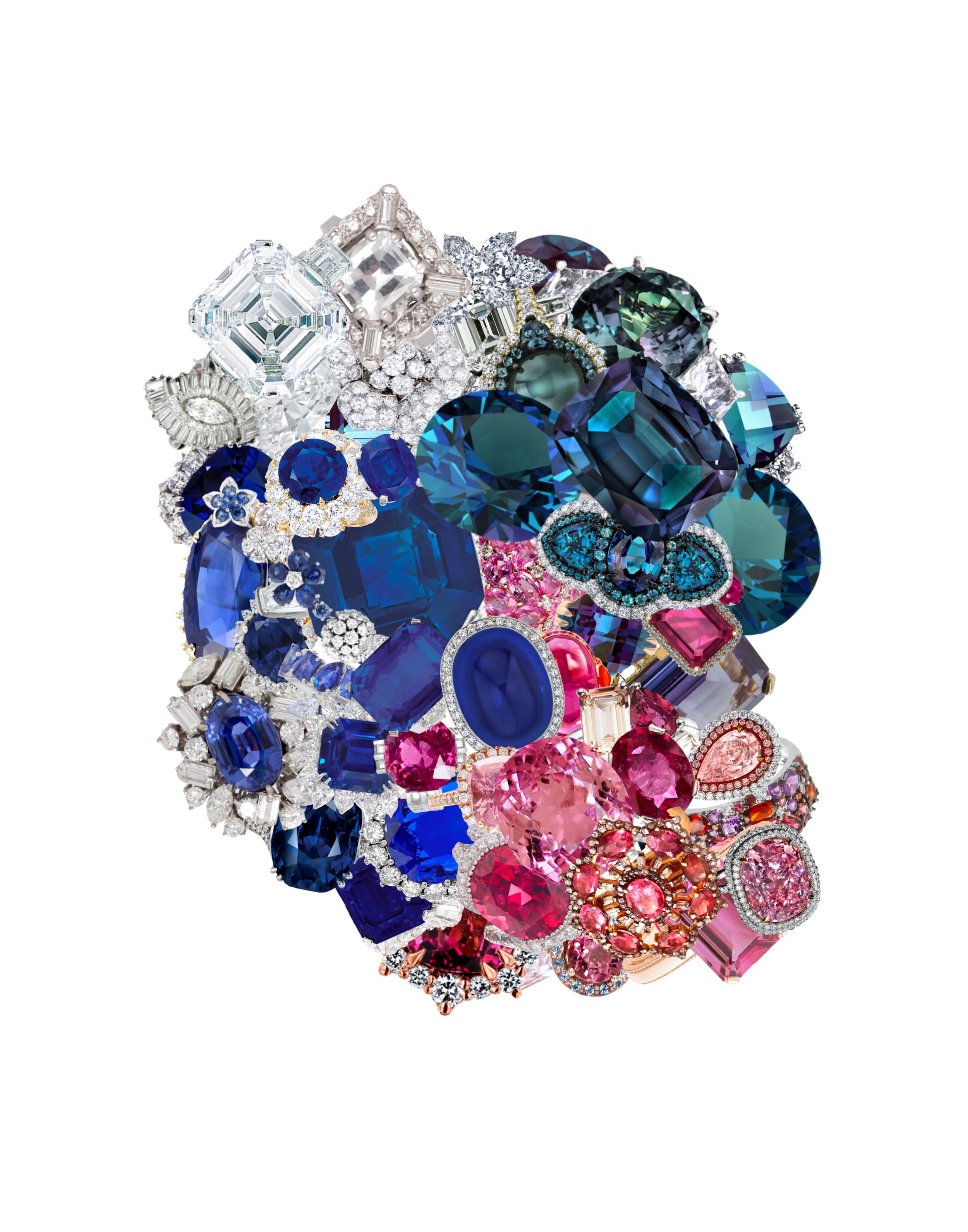 Custom large scale birthstone art piece by Jessica Taylor of Hold That Punch. Assorted gemstones and birthstones in various colors and cuts