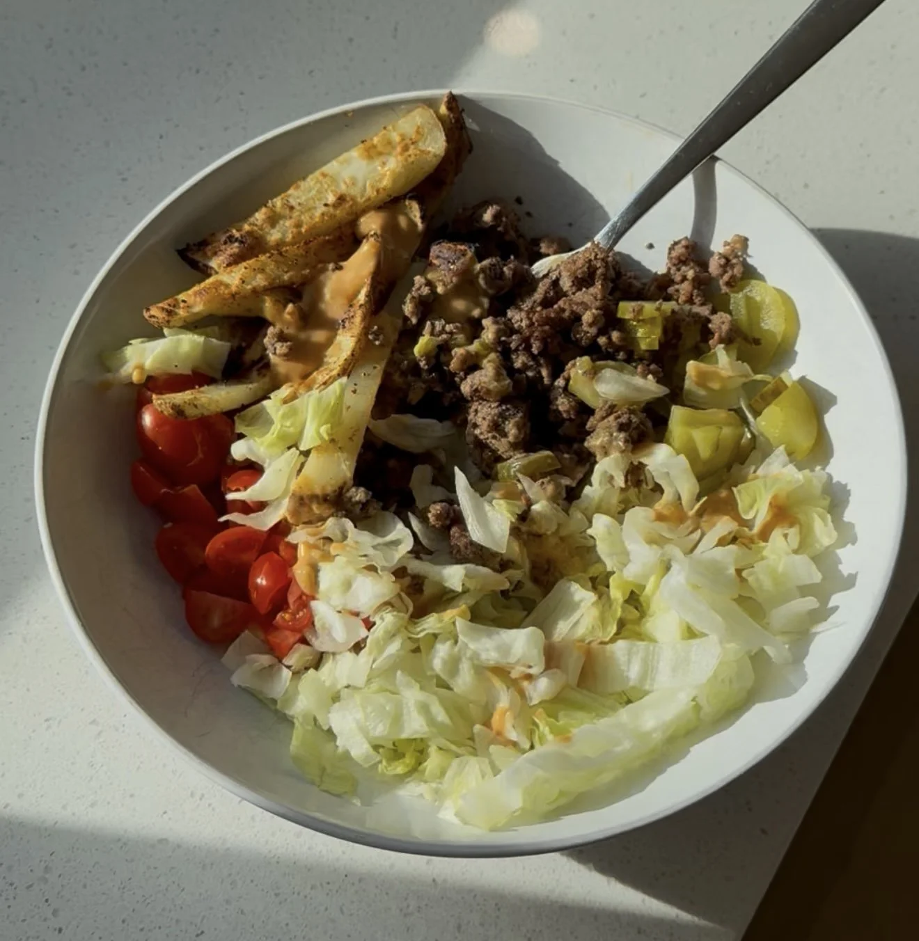 Macro-Friendly Burger Bowl (a.k.a. Healthy Big Mac Bowl)