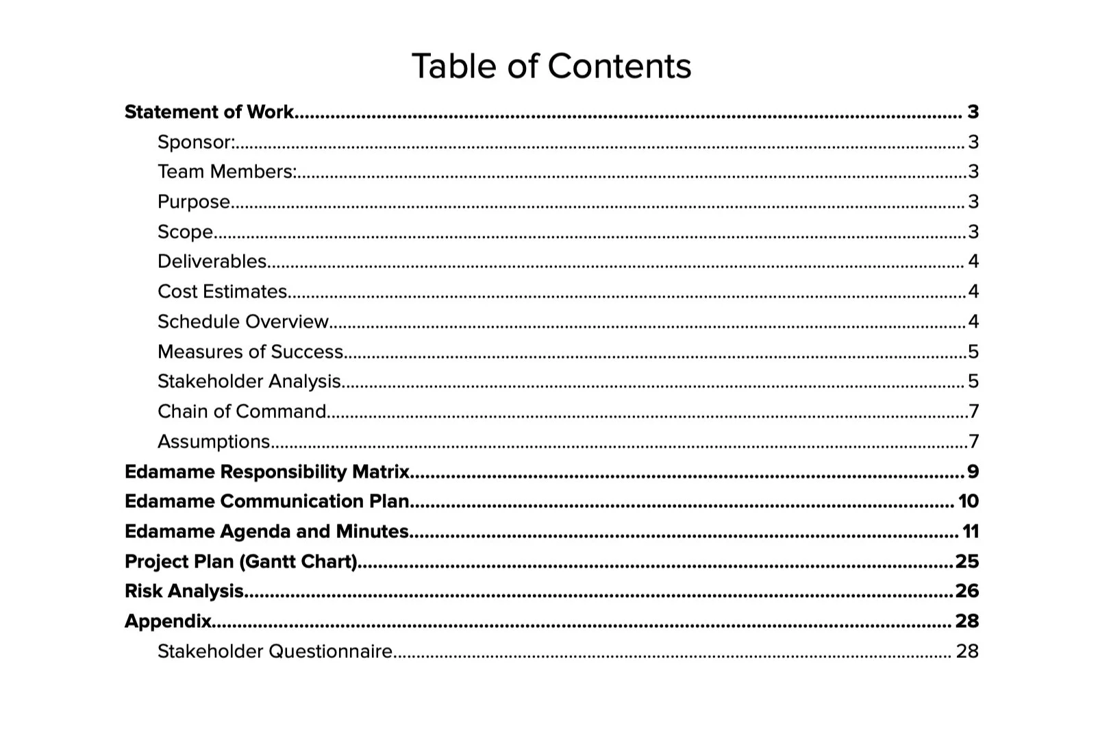Documentation Table of Contents