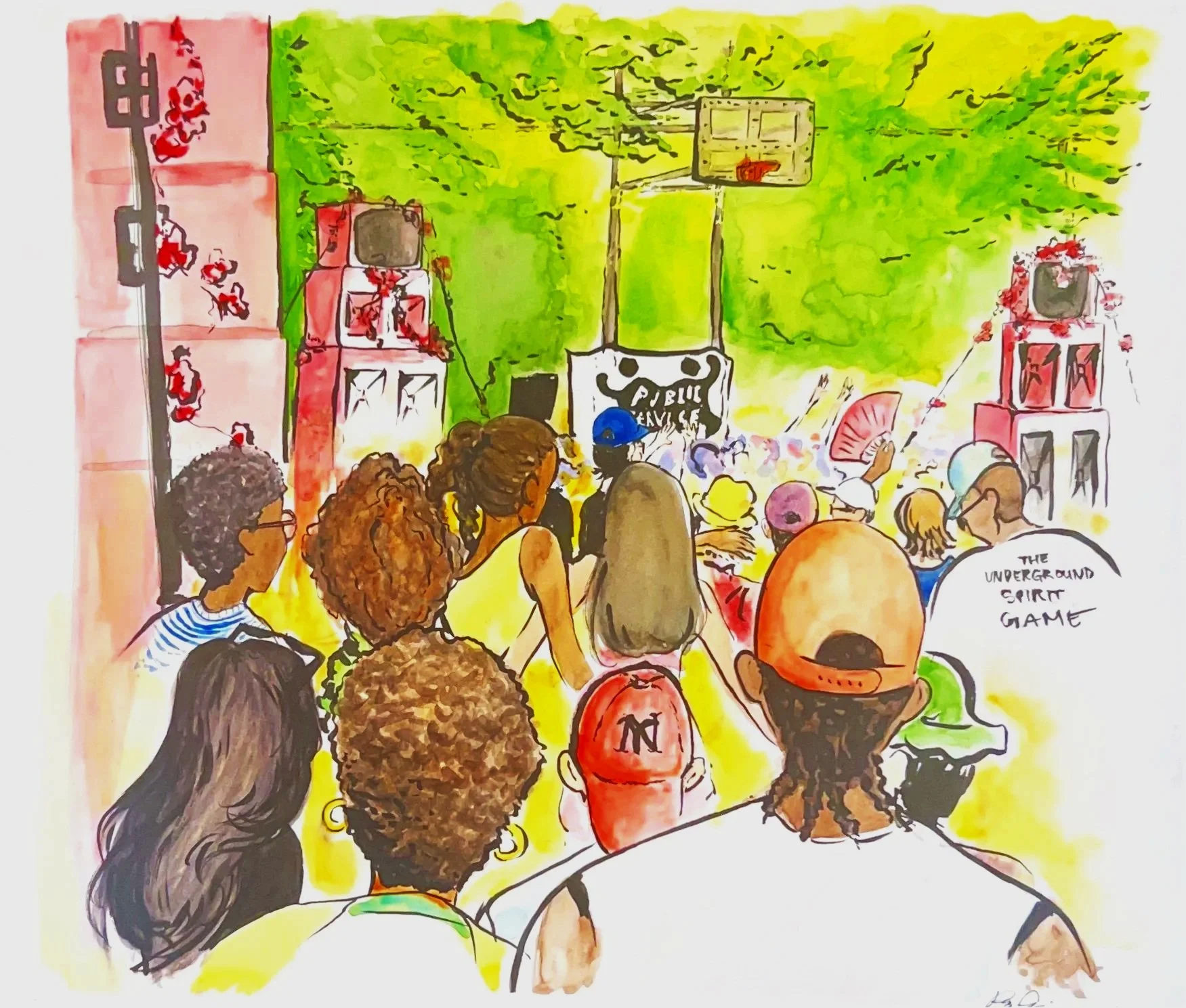 PUBLIC SERVICE (@ CLASSON PLAYGROUND - 7/12/26) 14" x 11"  |   Watercolor, ink on watercolor paper  |  
original painting: $245
