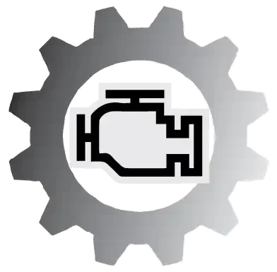 Engine warning light icon inside a gear symbol.