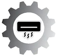 Icon of an air conditioning unit inside a gear symbol.