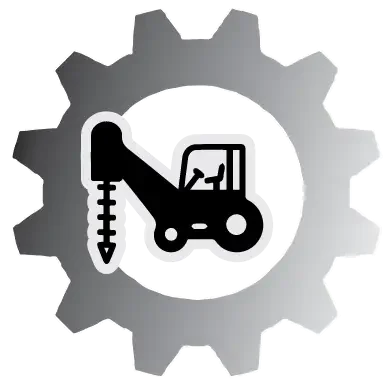 Gear with a tractor and a screw inside, symbolizing machinery and construction.