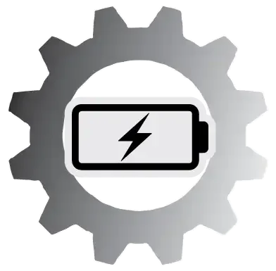 A gear icon with a battery and lightning bolt symbol in the center, representing power or charging.
