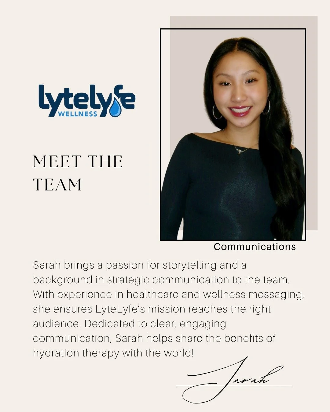 Hi, I&rsquo;m Sarah, LyteLyfe&rsquo;s Communications Officer! I&rsquo;m passionate about storytelling and making sure the right message reaches the right people. I help share LyteLyfe&rsquo;s mission - because hydration is more than just drinking wat