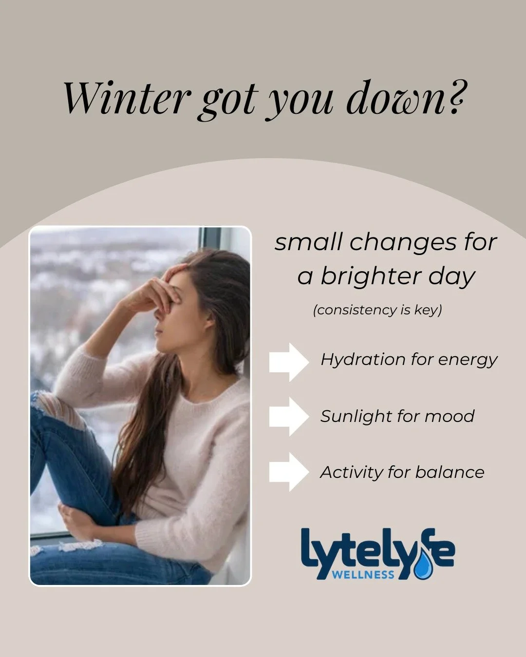 The winter blues don&rsquo;t have to take over! ❄️ When Seasonal Affective Disorder hits, small changes can make a big impact. Stay hydrated to keep your energy up, get sunlight to boost your mood, and stay active to maintain balance. Prioritizing yo
