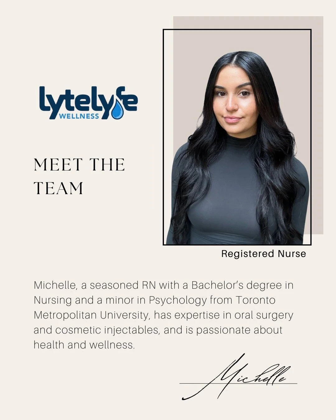 My name is Michelle and I am a Registered Nurse with years of experience in oral surgery, cosmetic injectables, and more! I hold a Bachelor&rsquo;s degree in Nursing and a minor in Psychology from Toronto Metropolitan University. I am passionate abou