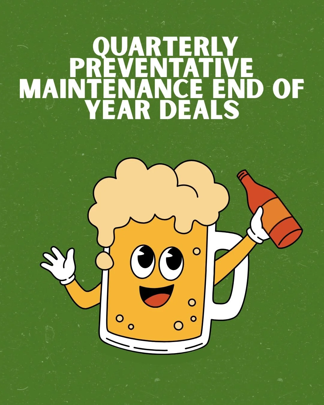 34% off our quarterly maintenance plans! Let us come and do regular deep cleanings on your beer, soda, or coffee systems. This deal only last till the end of the year and is good for maintenance during Q4 of this year and Q1 of next year. 

#austinbe