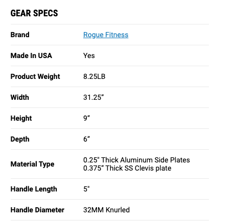 Rogue CG-1C Specs