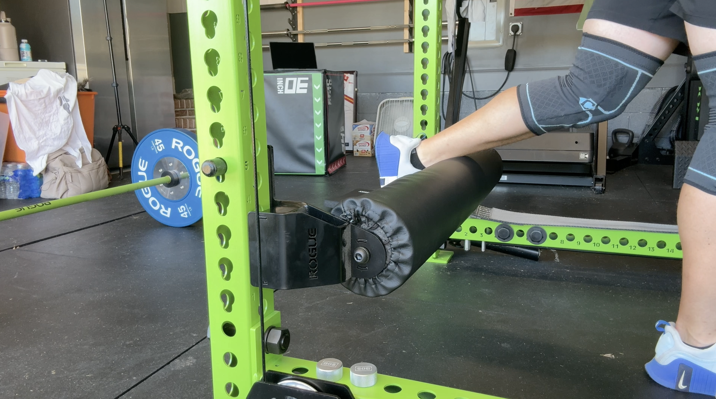 Bulgarian Split Squats on a Rogue Multi-Use Rack Roller