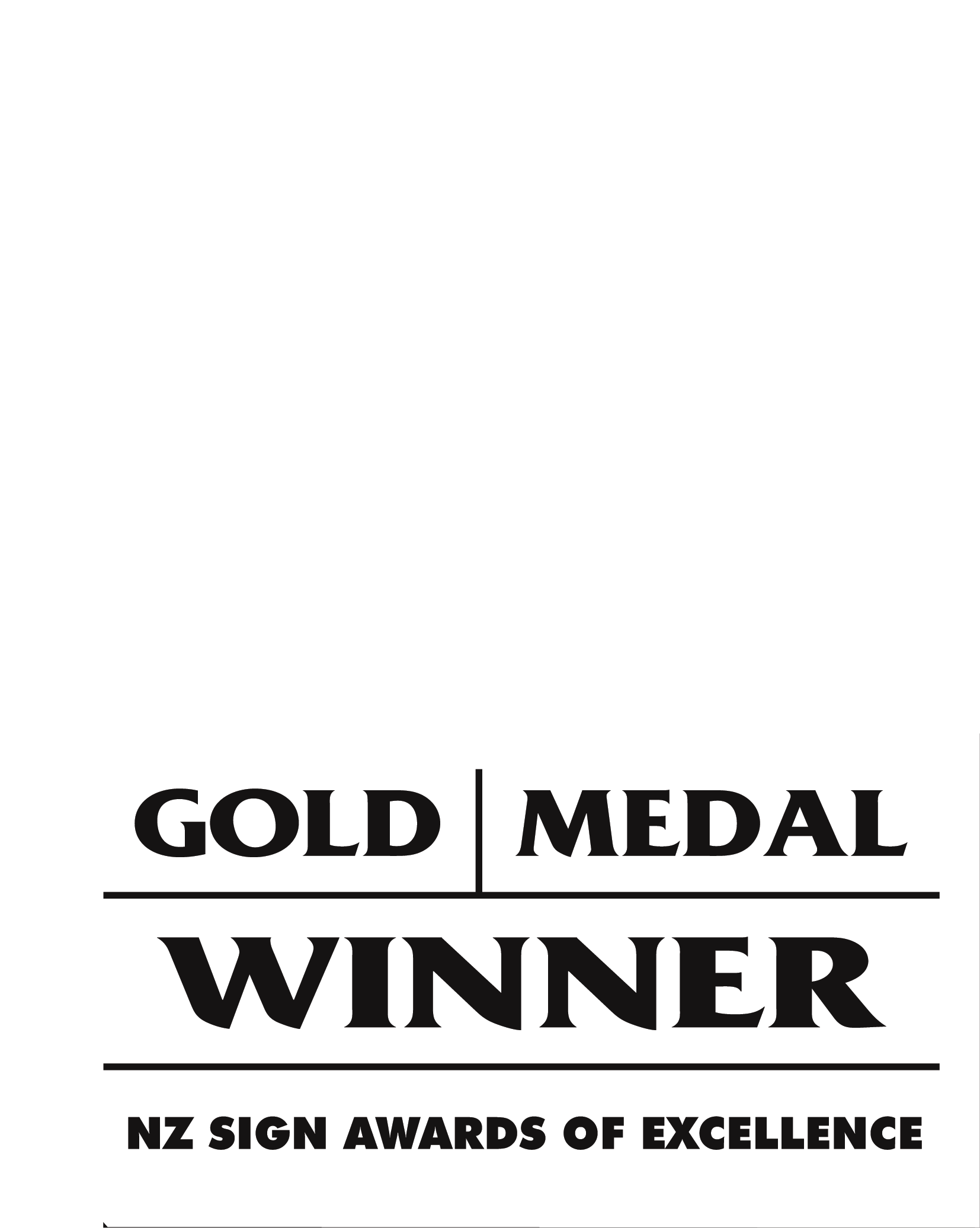 Black and white graphic with a stylized piano keyboard and text that reads 'GOLD MEDAL WINNER' and 'NZ SIGN AWARDS OF EXCELLENCE'.