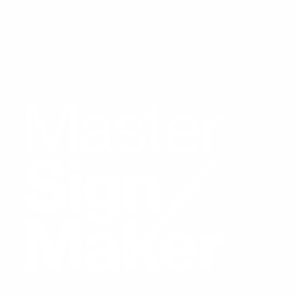 Black text that reads "Master Sign Maker" with a graphic of a paintbrush replacing the letter 'i' in 'Sign' on a white background.