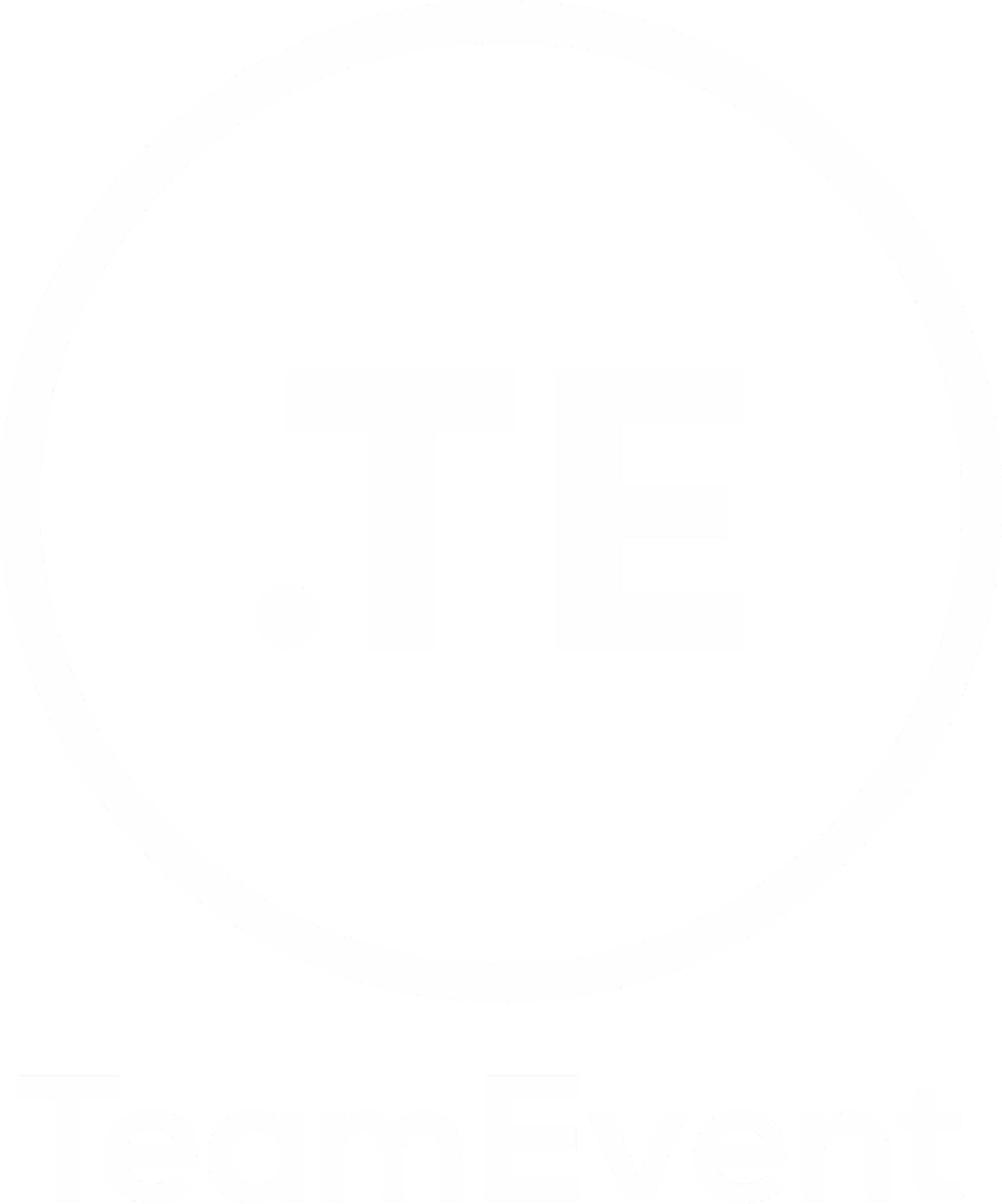 A black circular logo with a white outline, featuring the letters 'T.E' inside, and the words 'TeamEvent' written below in white.