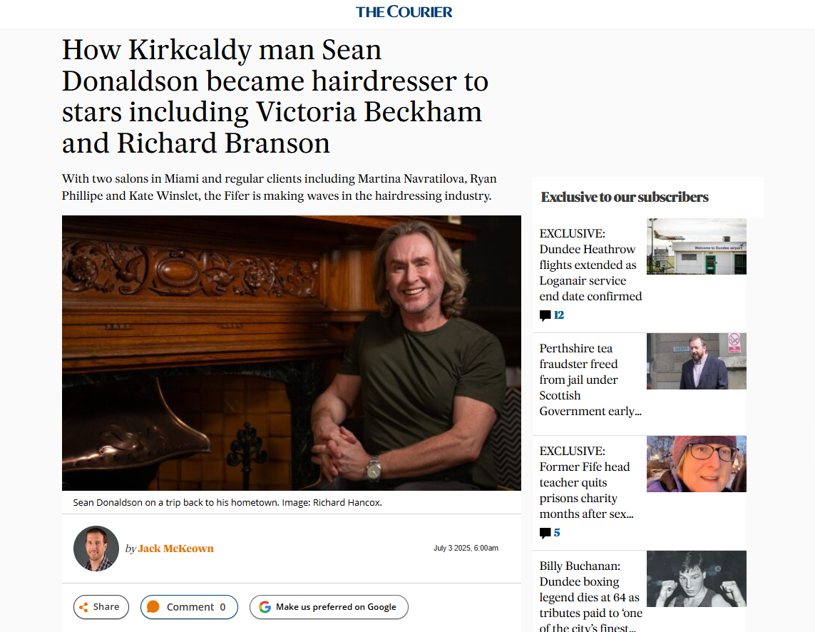 How Kirkcaldy man Sean Donaldson became hairdresser to stars including Victoria Beckham and Richard Branson
