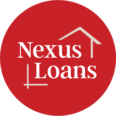 Nexus Loans logo with a red circular background, white text, and a house roof symbol above the words.