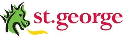 Logo featuring a green dinosaur head with black detailing and the text 'st. george' in red