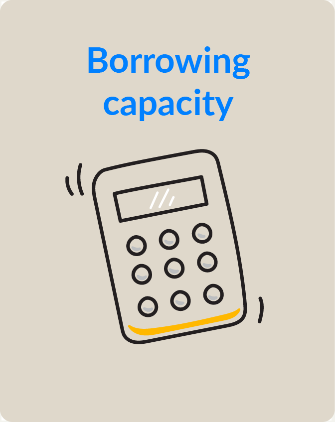 Illustration of a calculator with the text 'Borrowing capacity' above it.