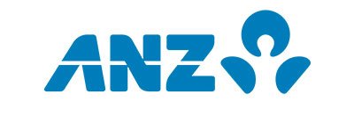 ANZ bank logo in blue text with a stylized symbol resembling a person or figure.