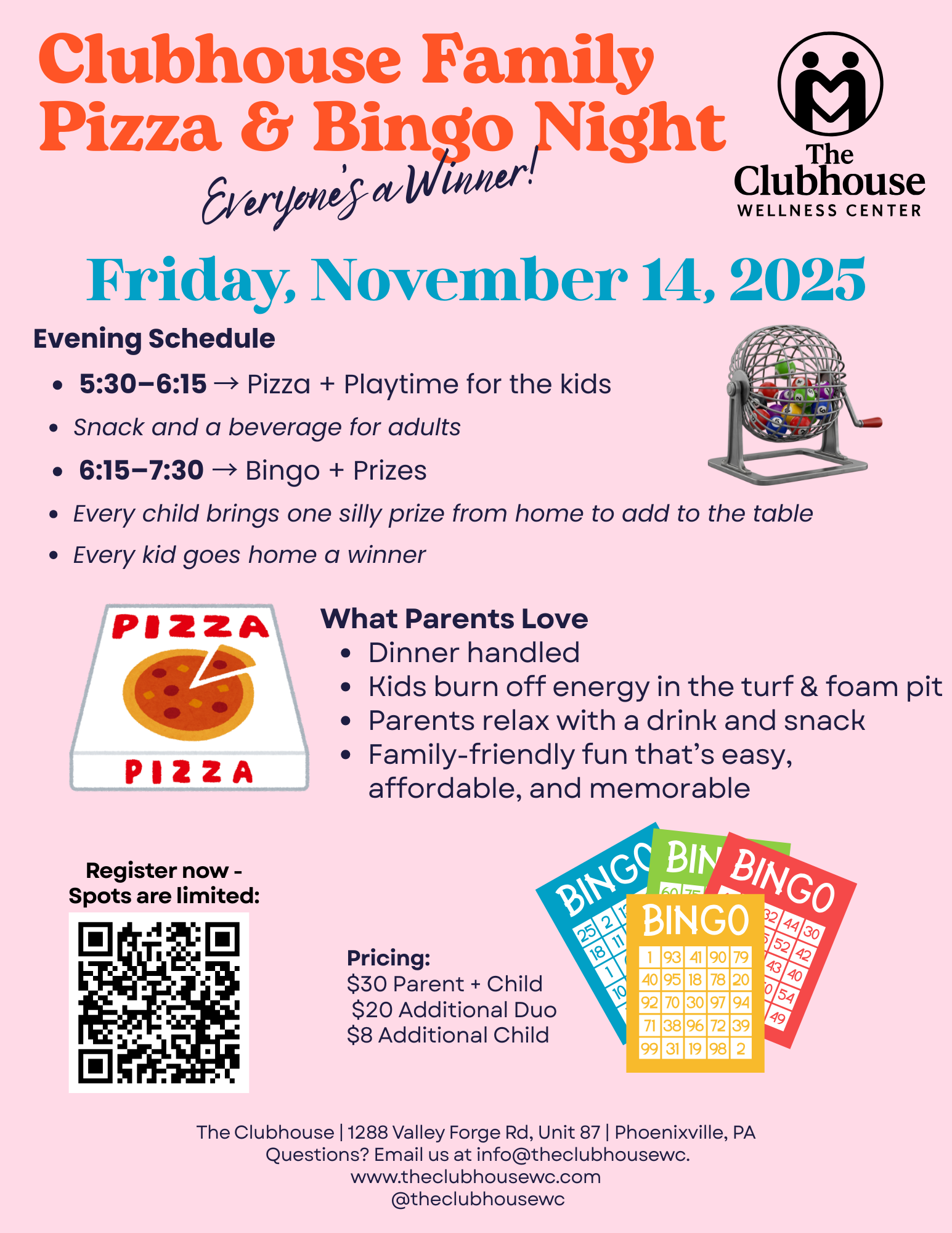 Clubhouse Family Pizza & Bingo Night: Everyone’s a Winner! 