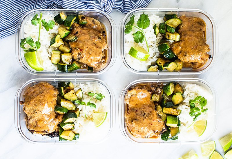 Spicy Coconut Chicken Thigh + Rice + Zucchini