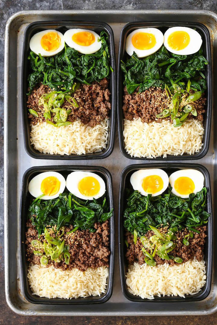 Korean Ginger Beef + Wilted Greens + Egg + Rice