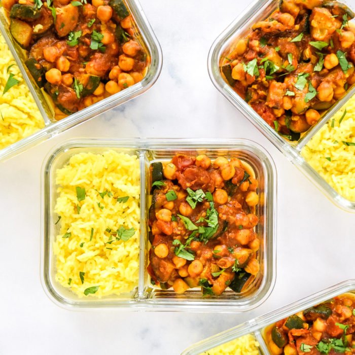 Zucchini + Chickpea Curry with Turmeric Rice