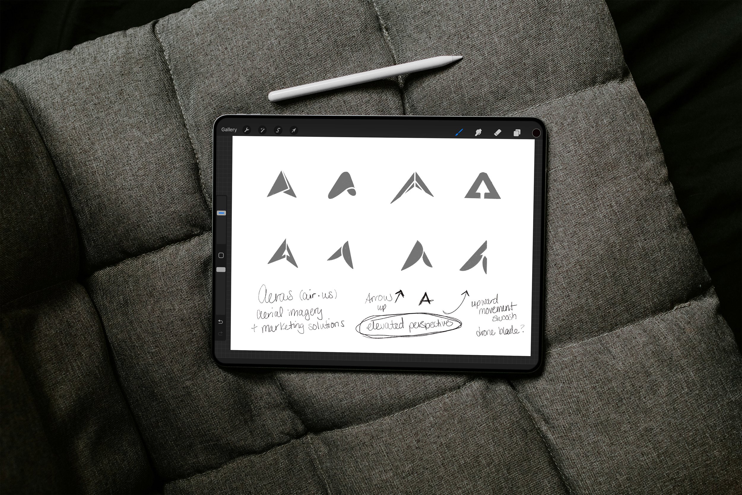 Logo concept sketches for Aeras Creative