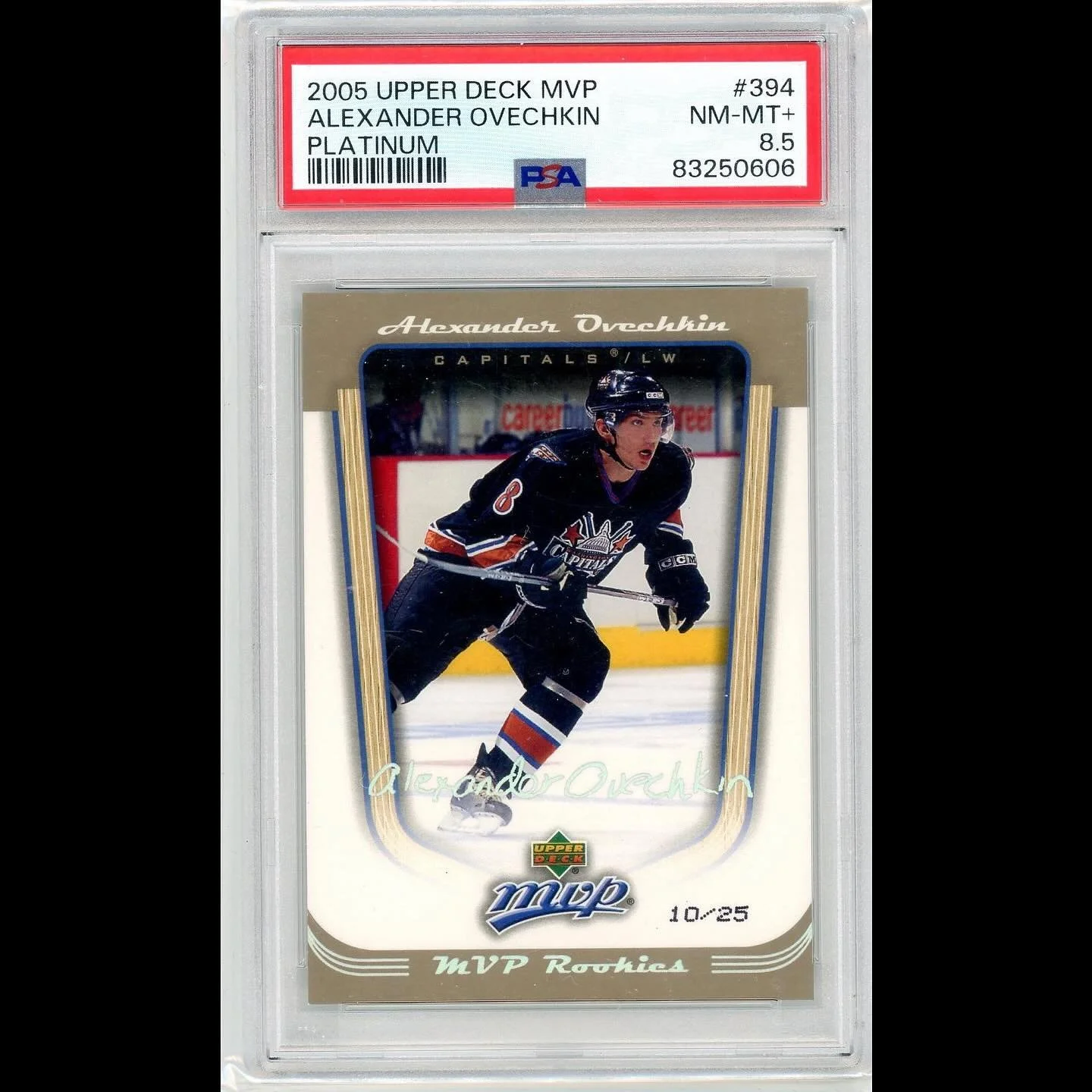 🚨 Daily Inventory Drop 🚨
2005 Upper Deck MVP Alexander Ovechkin Platinum /25 &ndash; PSA 8.5

A true grail from The Great 8&rsquo;s rookie year &mdash; numbered 10/25, this Platinum parallel captures Ovi in his debut season.
With goal #900 right ar
