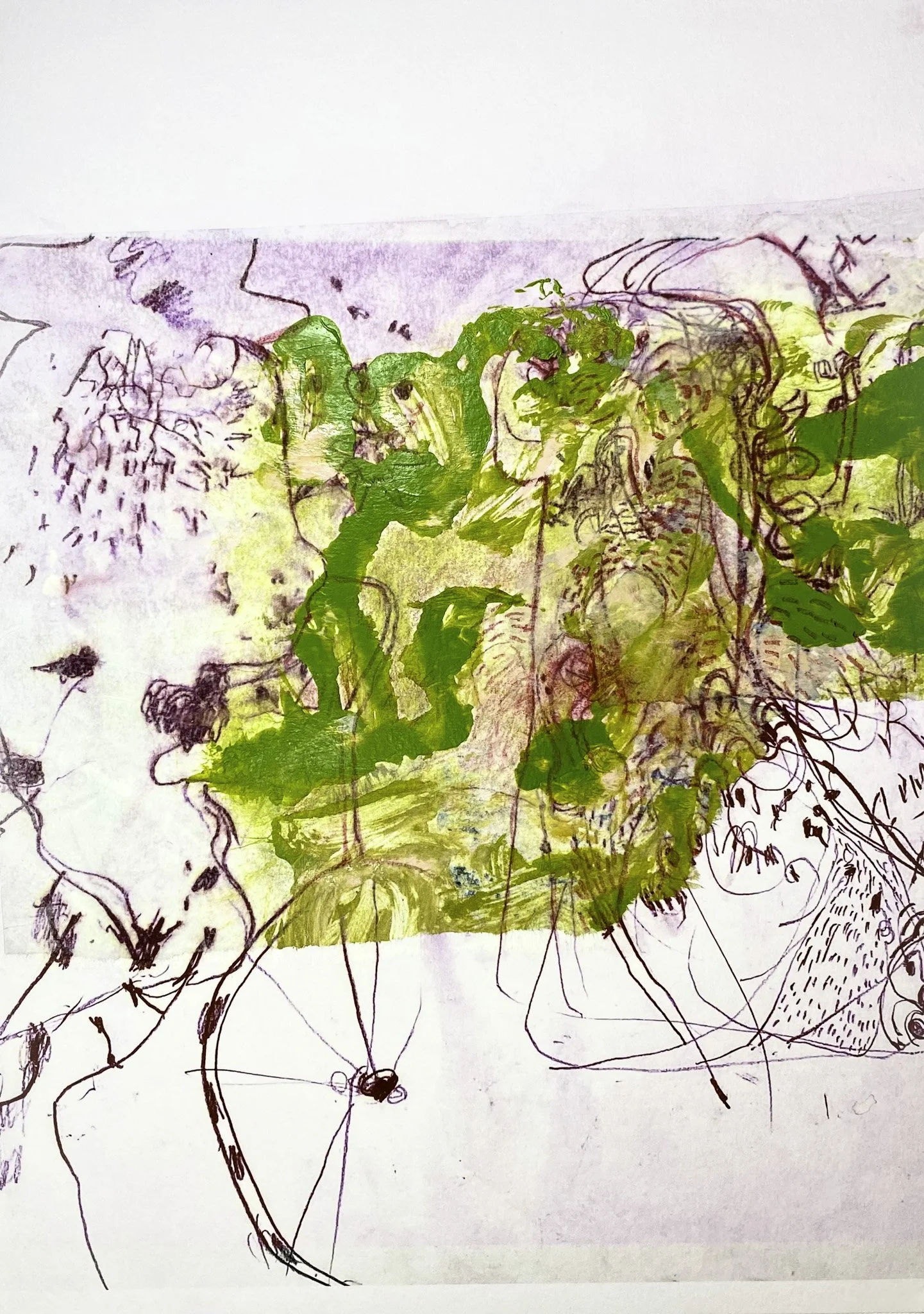 ‘Travel: McLaren Vale’, Monoprint, Ink, Acrylic on Paper, 297mm x 420mm, 2026