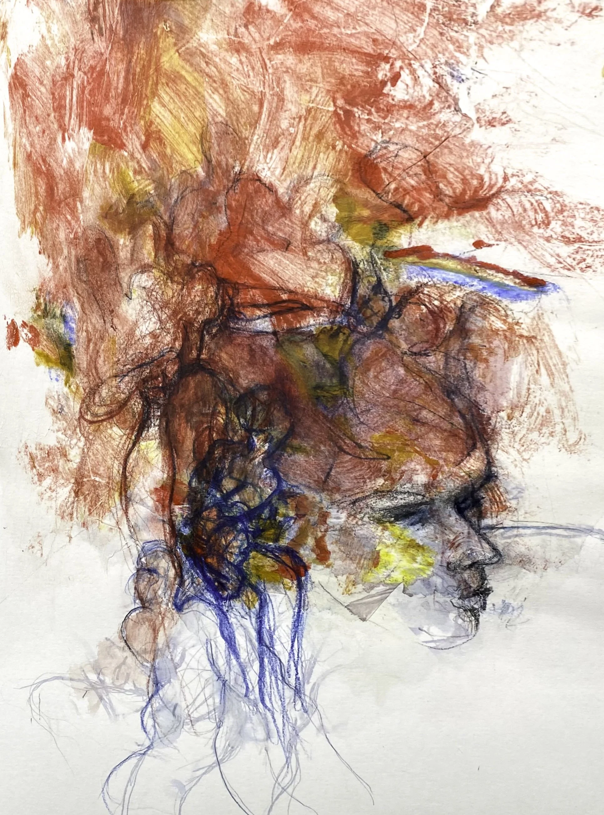 ‘Conjuring Blue Ink Ghosts, Ink, Acrylic on Paper, 300mm x 420mm, 2026