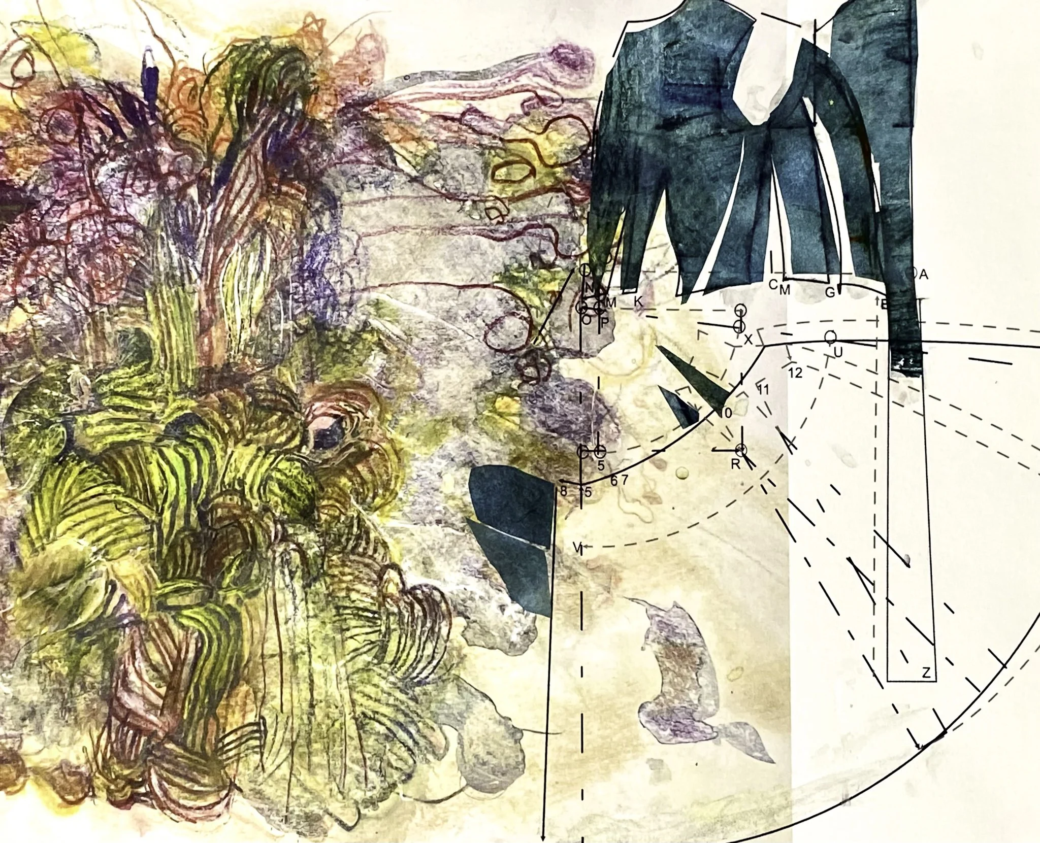 ‘Smoke & Mirrors 2’, Mono-print, Mixed Media Collage on Paper, 390mm x 300mm, 2026