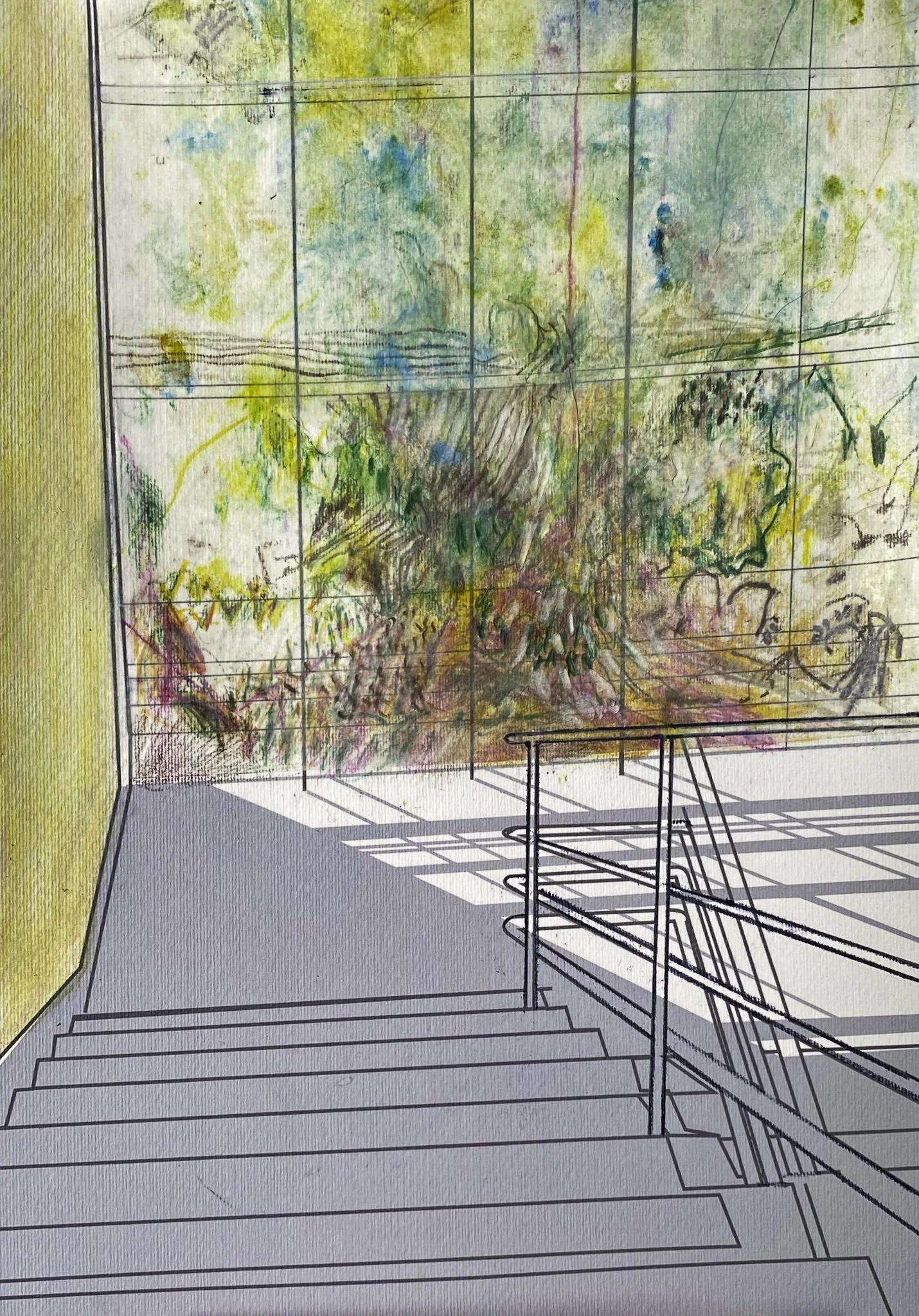 ‘Stairwell M.R 1’ Ink, Acrylic Paint on Paper, 420mm x 297mm, 2025