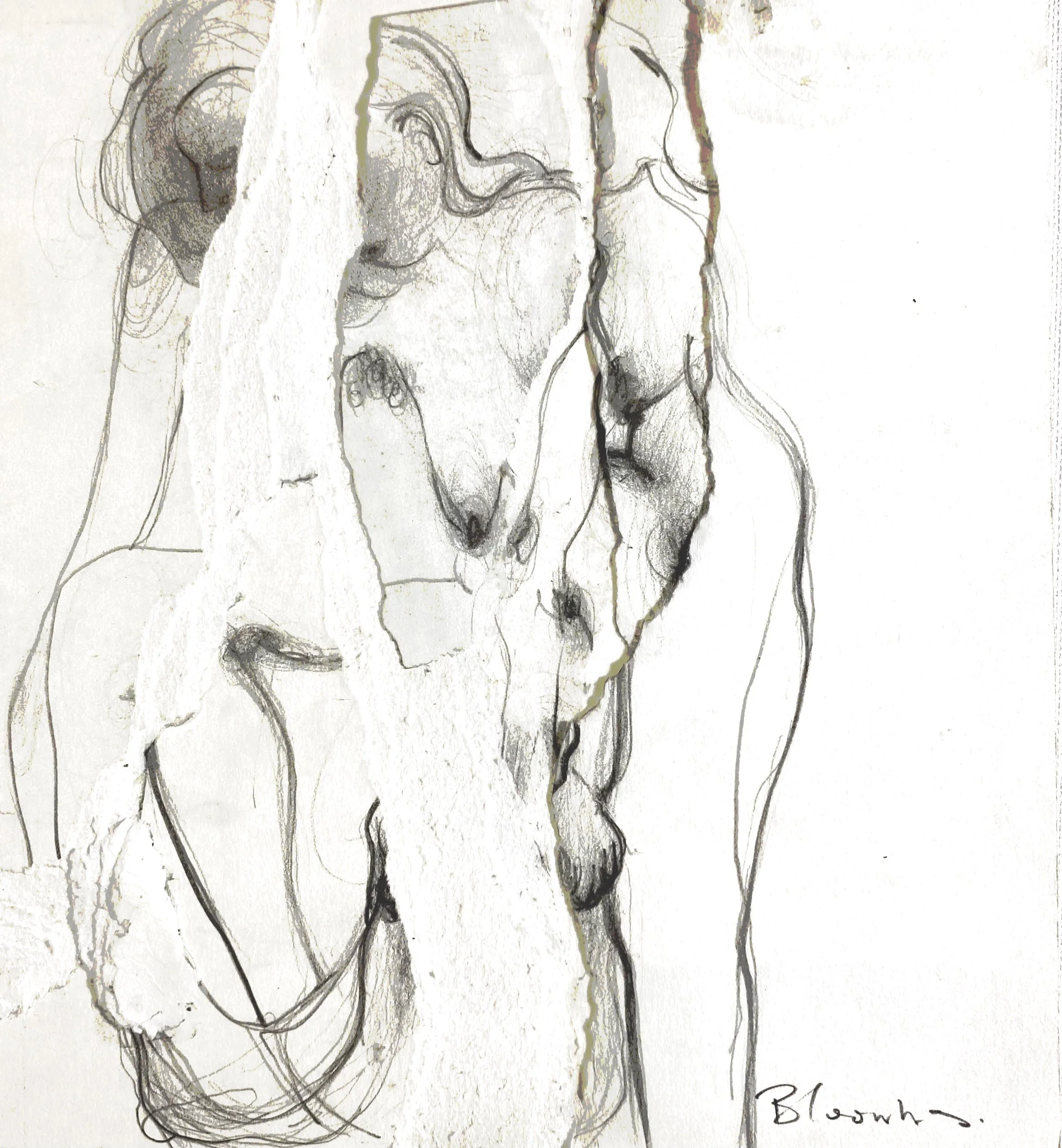 ‘Study - Woman Drying Herself’, Graphite, Collage on Paper, 260mm x 280mm, 1988