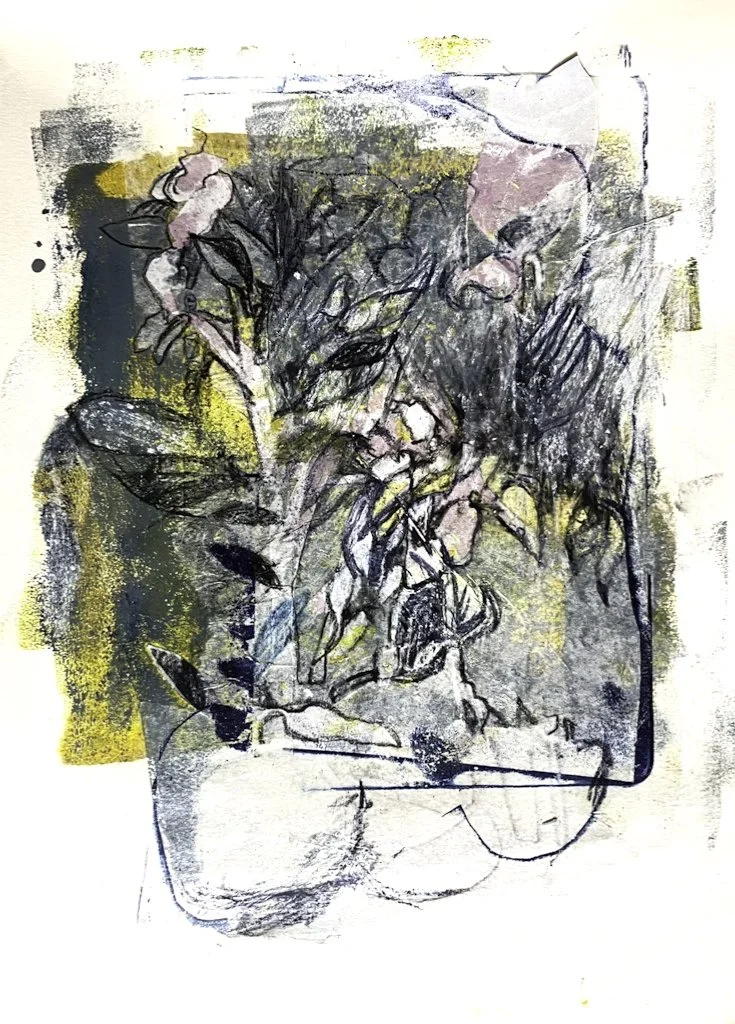 ‘Untitled (Pot-Plant at the Window)’ Mixed media on Paper, 220mm x 300mm, 2025