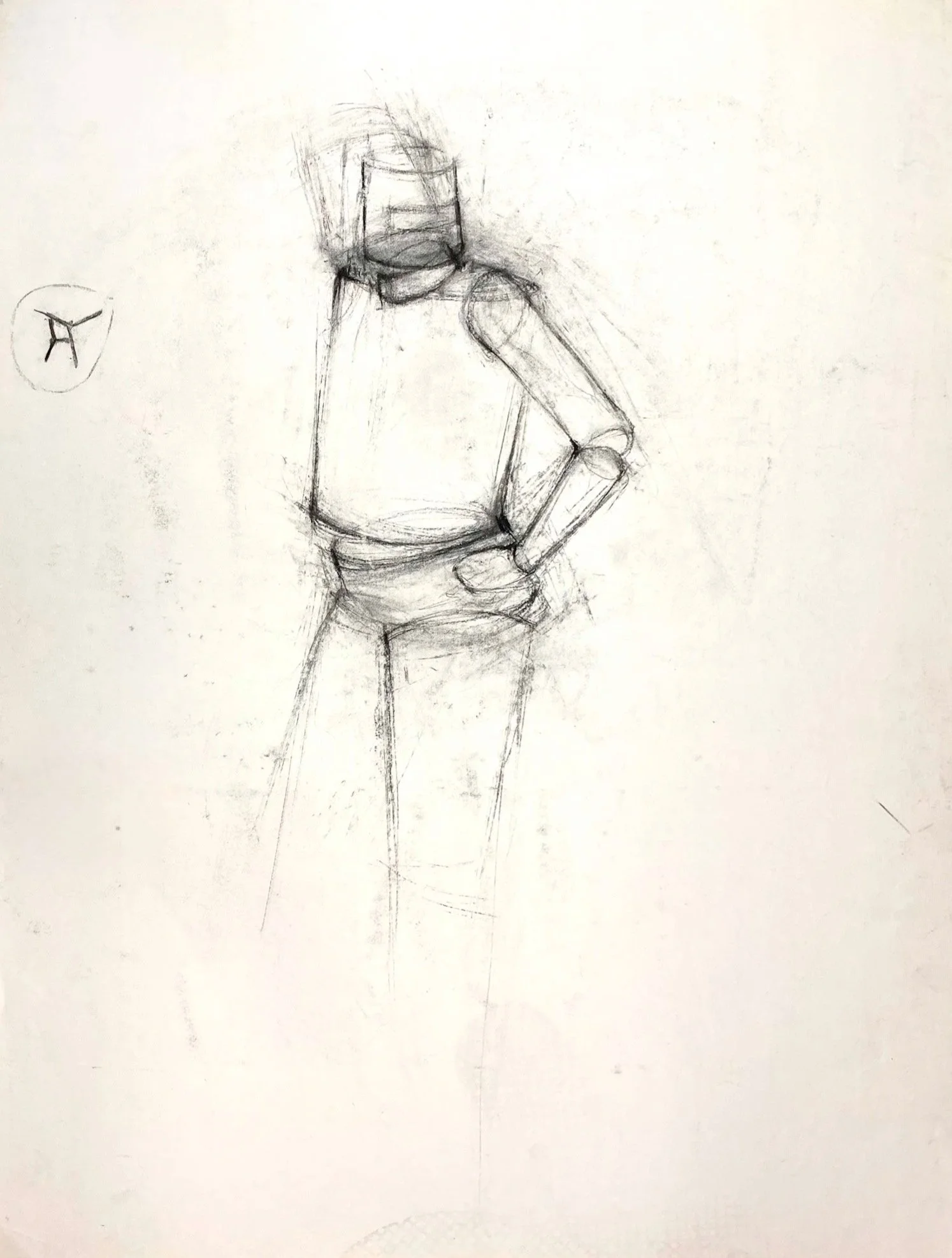 Study (Cylindrical Figure 2) Stanley Street, Charcoal on Paper, 560mm x 660mm 1980s