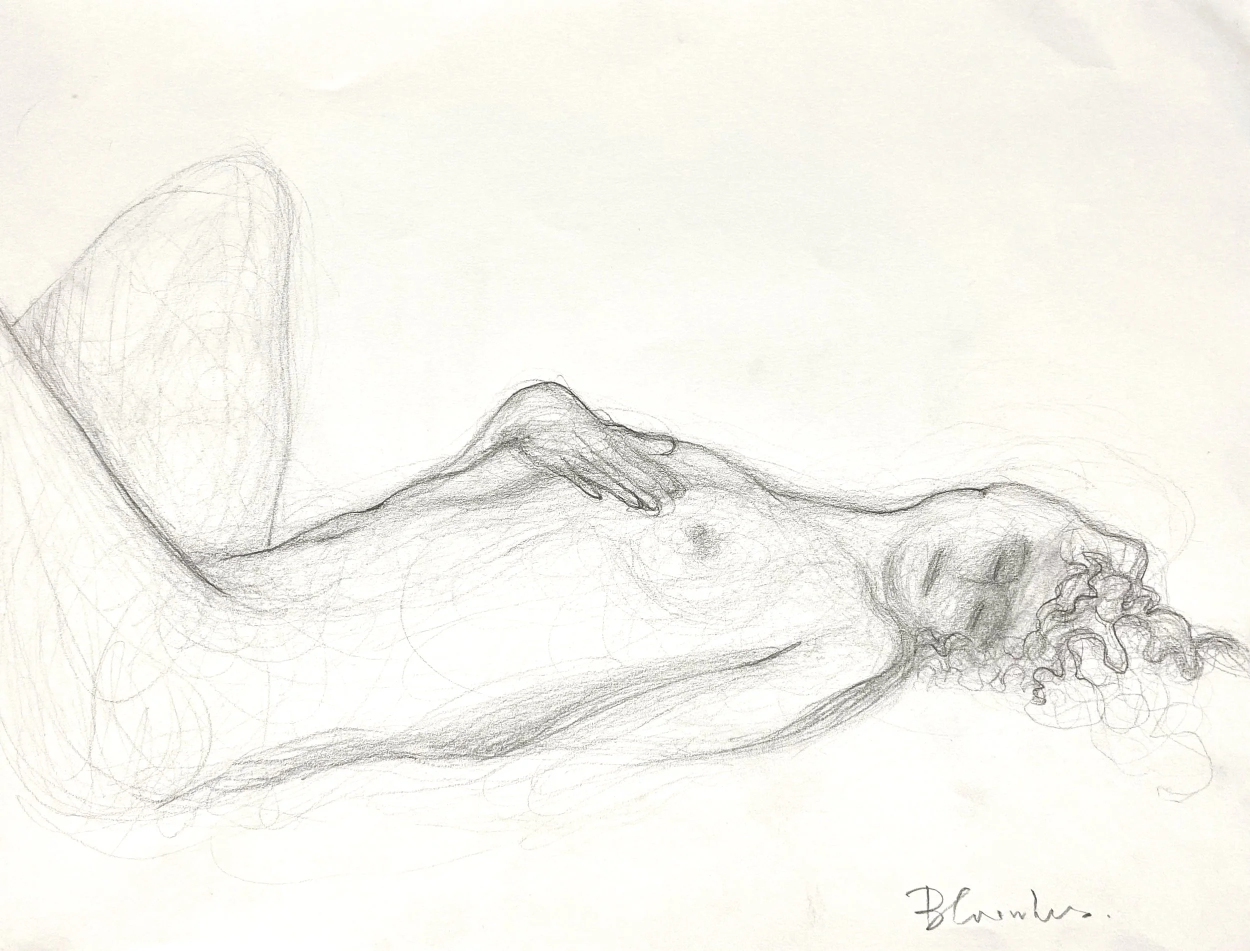 ‘Untitled’ (Figure Reclining), 1st Street Studio, Charcoal on Paper, 660mm x 560mm, 1990