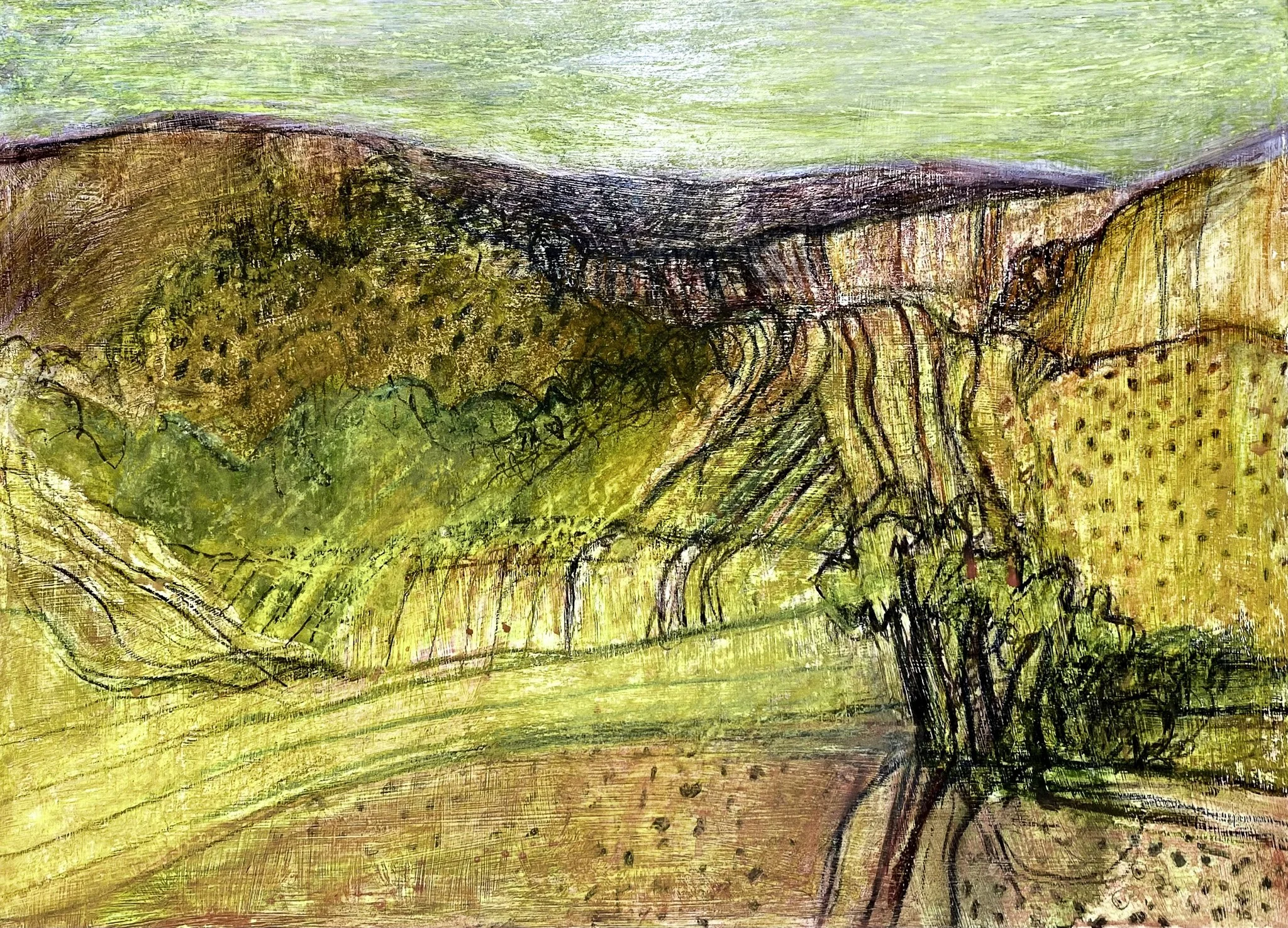 ‘ The Quarry on the Old Road’ to Lorne. II’ ’ Ink, Acrylic, on Panel, 420mm x 300mm, 2026