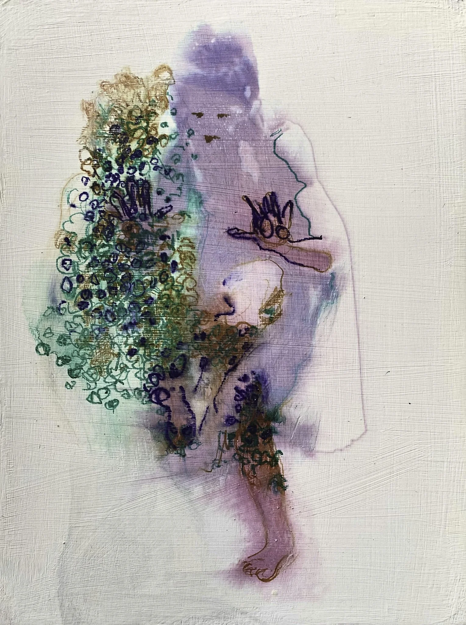 ‘Study 1 (Barrier), Mono-print,  Ink, Watercolour on Wood Panel, 220mm x 320mm, 2026